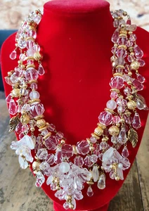 True Vintage 80er Modeschmuck Aufwenidige ACRYL Perlen Gold Klar Matt verstellb. - Bild 1 von 13