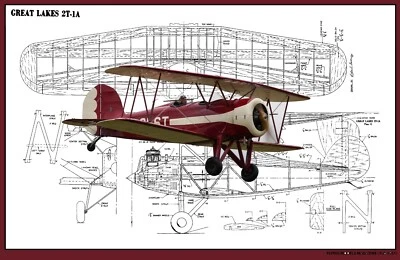 Model Airplane Plans (UC): Great Lakes 2T-1A 27" Scale Biplane for .19-.23 - Image 1 of 4