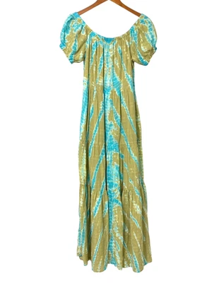 YFB Young Fabulous Broke Off Shoulder Tie Dye Maxi Dress Green Turquoise Size M - Image 1 of 4