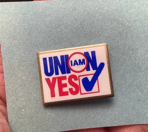 Gold Tone I AM UNION YES Checkmark Lapel Hat Pin - Picture 1 of 6