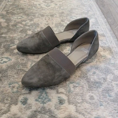 Zapatos Eileen Fisher d’Orsay Punta Plana Talla 8 Gris Ceniza Gamuza Flauta Preppy Foto 1 de 4