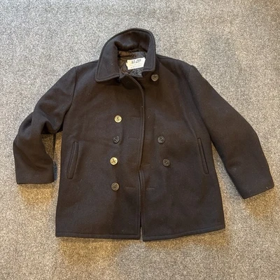 De Colección Schott U.S. 740N Chaqueta Guisante Para Hombre Negro Lana Naval Abrigo Guisante - Talla 44 - Leer Foto 1 de 4