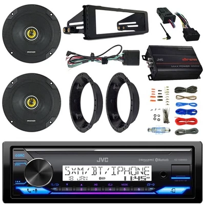 JVC-KICKER JVC 1DIN Bluetooth Receiver, 2x 6.5" Speakers, 4CH Amp, Harley 98-13 Accessories