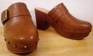 Zuecos de tacón Time and Tru para mujer de cuero sintético marrón talla 9 nuevos con etiquetas - Imagen 1 de 8