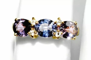 Cobalt-Blue Spinel & Violet Spinel & Diamonds 9ct Gold Ring NATURAL SPINEL N/7 - Picture 1 of 8