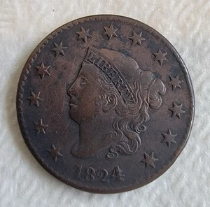 1824/2 Coronet Head Large Cent  1c Nice At Least an F-12 + Very Fair Price - Picture 1 of 2