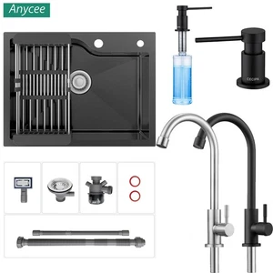 Fregadero de Cocina 60 x 45 CM Acero Inoxidable con Escurridor Diseño Curvo Fregadero Individual - Imagen 1 de 28