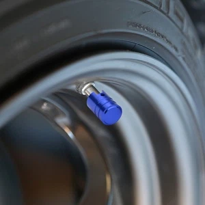 4x Universal 17x12mm Aluminum Piston Style Rim Port Cover Valve Stem Cap Blue - Picture 1 of 5