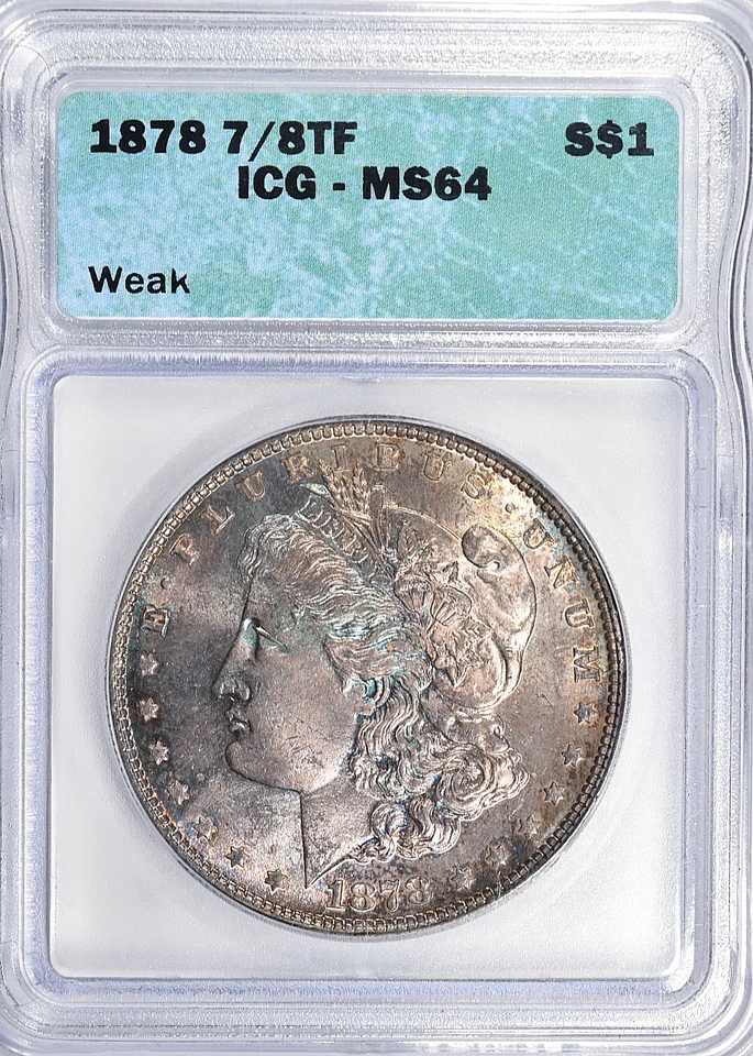 1878 7/8TF MORGAN DOLLAR ~ WEAK ~ BEAUTIFULLY BLUE/GRAY TONED ICG MS64! - Image 1 of 2