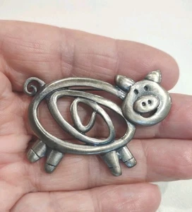 Vintage Silver Tone Pig Animal Brooch Pin, 2", C21 - Picture 1 of 3