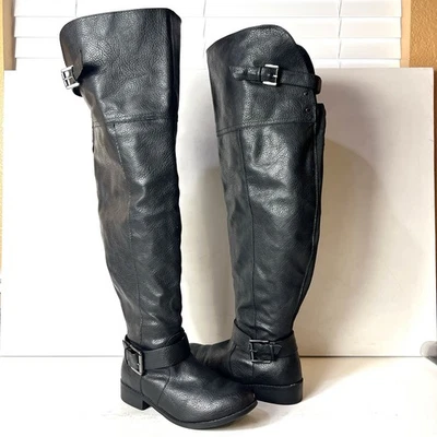 Torrid Over The Knee Boots Womens 6.5 W Black Faux Leather Zip Buckled Wide Calf - Image 1 of 4
