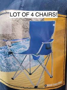 LOT OF 4 - QUAD CAMP CHAIR 2 MESH CUP HOLDER CARRY BAG W/STRAP - BLUE - Picture 1 of 5