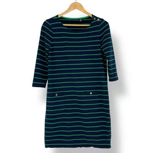 Adrienne Vittadini Navy & Green Striped Dress with Button Detail Sz Small - Picture 1 of 11