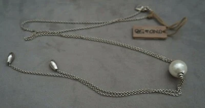 NUEVO CON ETIQUETAS Uno De 50 Delicada Cadena de Plata "Cuarto Mangante" Perla Borla Larga Collar Foto 1 de 4