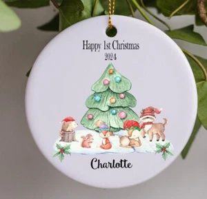 Personalised Woodland Animals First Christmas Ceramic Hanging Decoration Gift - Picture 1 of 3