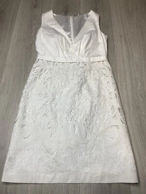 Vestido Elie Tahari tamanho 6 branco Sawyer ilhós renda com cinto bainha forrada verão - Imagem 1 de 4
