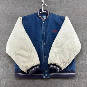 VINTAGE Canyon Guide Jacket Mens Large Blue Beige Bomber Varsity Lined Denim 90s - Picture 1 of 19