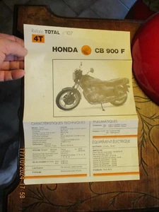 Ancienne Fiche Technique Entretien en Station Service Total Moto HONDA CB 900 F - Picture 1 of 4