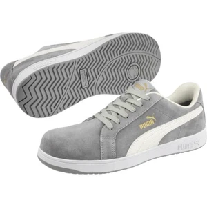 Puma Safety Shoes ICONIC SUEDE GREY LOW Leather Non-Slip Trainers S1PL ESD - Picture 1 of 7