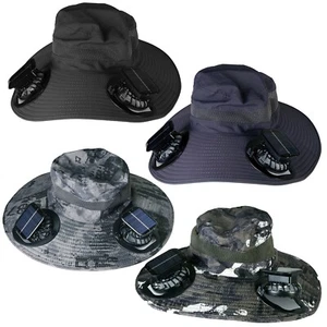 Wide Brim Hat Adjustable Solar Powered Fan Cooler Outdoor Fishing Sun Protection - Picture 1 of 26