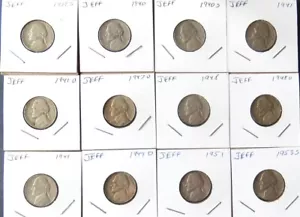 Twelve (12) Jefferson Nickels 1939 - 1953 (L23) - Imagen 1 de 24