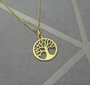 Massiv 925 Sterlingsilber vergoldet keltischer Baum des Lebens Anhänger Halskette - Bild 1 von 1