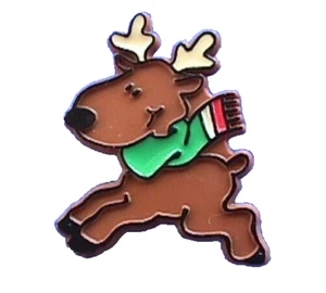 Hallmark PIN Christmas Vintage REINDEER Running GREEN SCARF 1983 Brooch - Picture 1 of 2