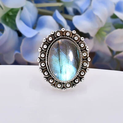 Labradorite Gemstone Solid 925 Sterling Silver Bride Ring Elegant Jewelry V5528 - Imagem 1 de 4