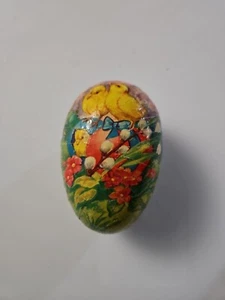 CONTENEDOR DE DULCES HUEVO DE PASCUA PAPEL MACHÉ ALEMÁN OCCIDENTAL DE COLECCIÓN, Bunny Chicks - Imagen 1 de 6