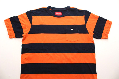 2012 SUPREME ~TASCA A RIGHE~ MAGLIETTA L ~ARANCIONE~ blocco righe rugby bottone polo logo