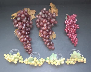 Lot Of 7 Vintage Faux Grape Clusters Decor Plastic Rubber Fruit Large And Small - Picture 1 of 3