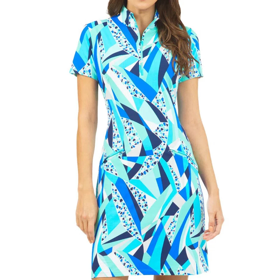 NWT Ladies IBKUL BRIANNA BLUE Short Sleeve Mock Golf Dress - XS S & XL