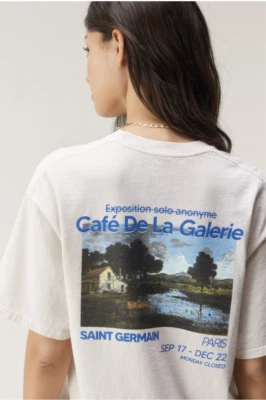 Nasty Gal Cafe De La Galerie Front And Back Graphic T-shirt WMN ECRU XL BGG21370 — 第 1/4 张图片