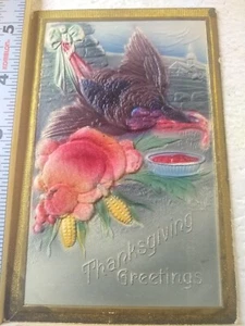 Postcard Embossed Turkey Holiday Print Card Thanksgiving Greetings - Picture 1 of 5
