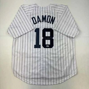 Autographed/Signed Johnny Damon New York Pinstripe Baseball Jersey Beckett COA - Picture 1 of 4