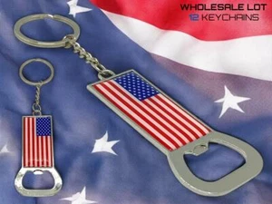 WHOLESALE LOT 12 Patriotic American USA US Flag Bottle Opener Souvenir Key Chain - Picture 1 of 6