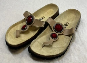 Betula Birkenstock Sandals Tan With Red Jewel Embellished Thong EU41 US10 NWOB - Bild 1 von 11