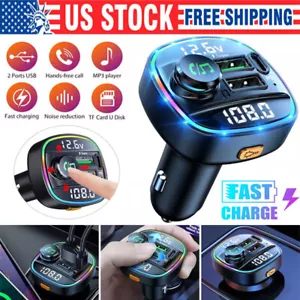 Bluetooth 5.0 Car Wireless FM Transmitter Adapter USB PD Charger AUX Hands-Free - Picture 1 of 24