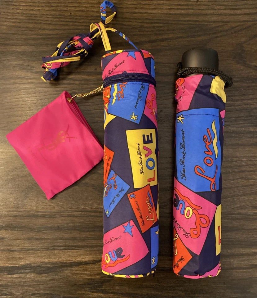 Paraguas YSL Vintage Yves Saint Laurent Duchas de Amor Perfumes • Colorido NUEVO Foto 1 de 4