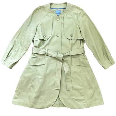 SIMPLY VERA Vera Wang Belted Trench Coat Size XL Apple Green Belt Cotton Office - Image 1 of 4