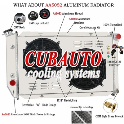 4-ROW RADIATO+SHROUD FAN RELAY FOR 72-79 FORD LTD II RANCHERO LINCOLN MARK V V8 - Image 1 of 4