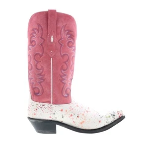 Jama Old West Snip Toe Womens White Leather Slip On Cowboy Western Boots - Picture 1 of 4