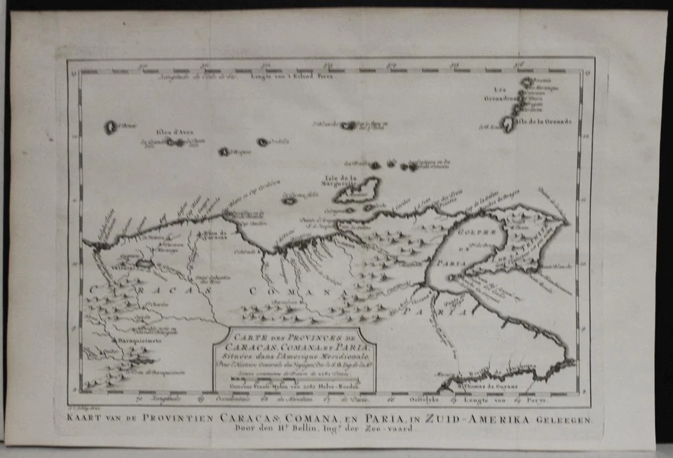 NORTHEASTERN VENEZUELA 1764 BELLIN & VAN SCHLEY UNUSUAL ANTIQUE ORIGINAL MAP - Image 1 of 1
