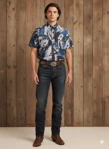 Vintage Wrangler Cowboy Cut 15.5 Shirt USA Aztec Western Short Sleeve - Picture 1 of 5