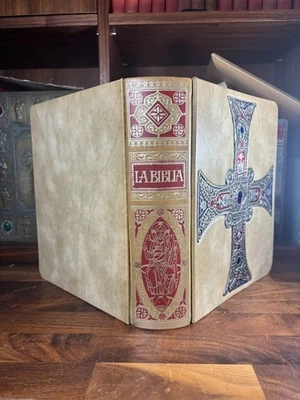 Silver/Gemstone Adorned Cross Bible With Illustrations By Teodoro Delgado - Image 1 of 4