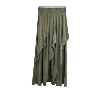 Bamboo Olive Green Front Drape Maxi Skirt Girls 14 Elastic Waist Cotton Shabby - Image 1 of 4