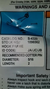 4 Crosby Group Inc 1096562 / 1096562  S-4320 Latch On 320N Hook  - Picture 1 of 8