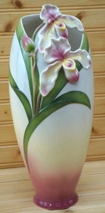 Franz FZ00273 Pink Lady Slipper Orchid Vase, 13 3/8"    (S33) - Picture 1 of 11