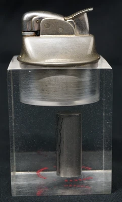 Encendedor de mesa vintage Evans Advertisement Clear Lucite Magnaflux sin probar Foto 1 de 4