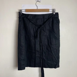 Jacqui E Linen Collection Pencil Skirt Size 12 Black Belted Above Knee Length - Picture 1 of 8
